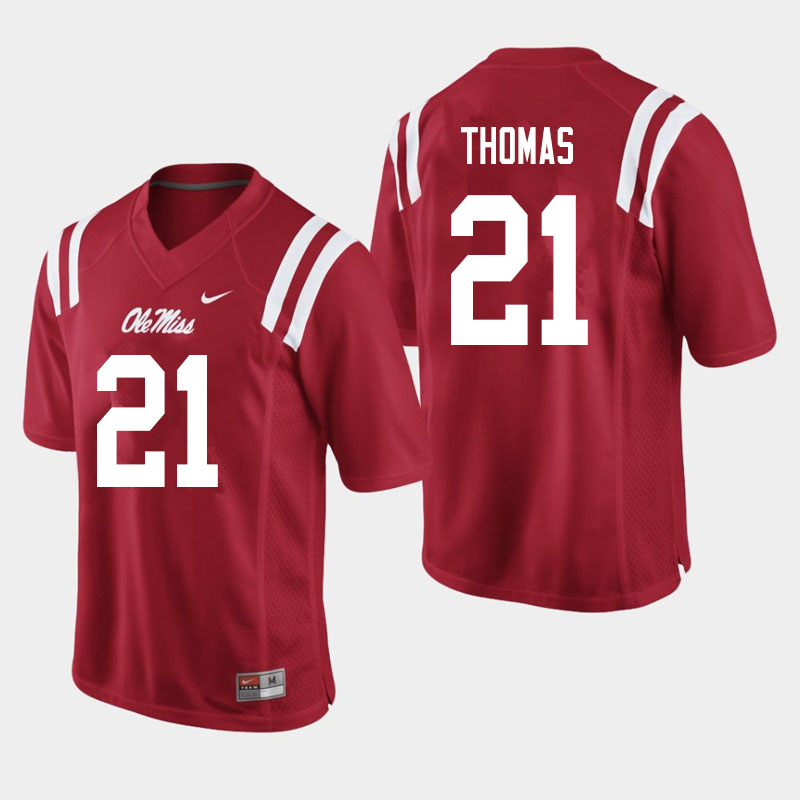 Men #21 Damarcus Thomas Ole Miss Rebels College Football Jerseys Sale-Red - Click Image to Close